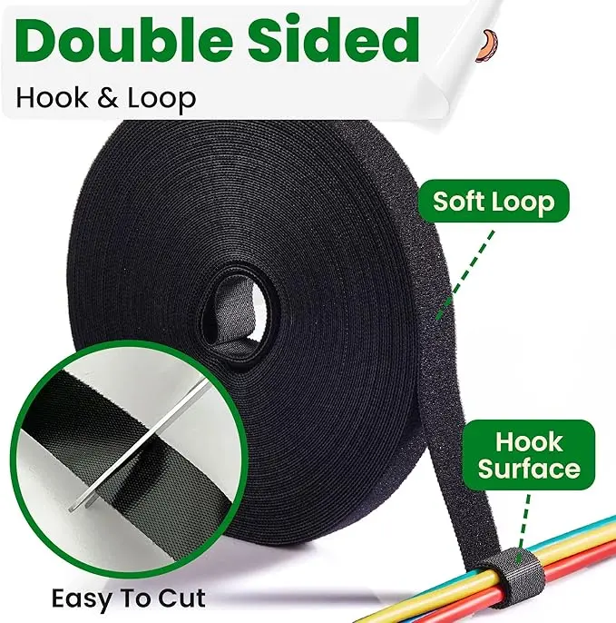 3/5 Inch x 33 FT Reusable Fastening Cable Ties,Hook and Loop Roll, Self-Gripping Bundling Strips for Cord Manage,Home, Office, Electrical Cords, Data Center, Host Room
