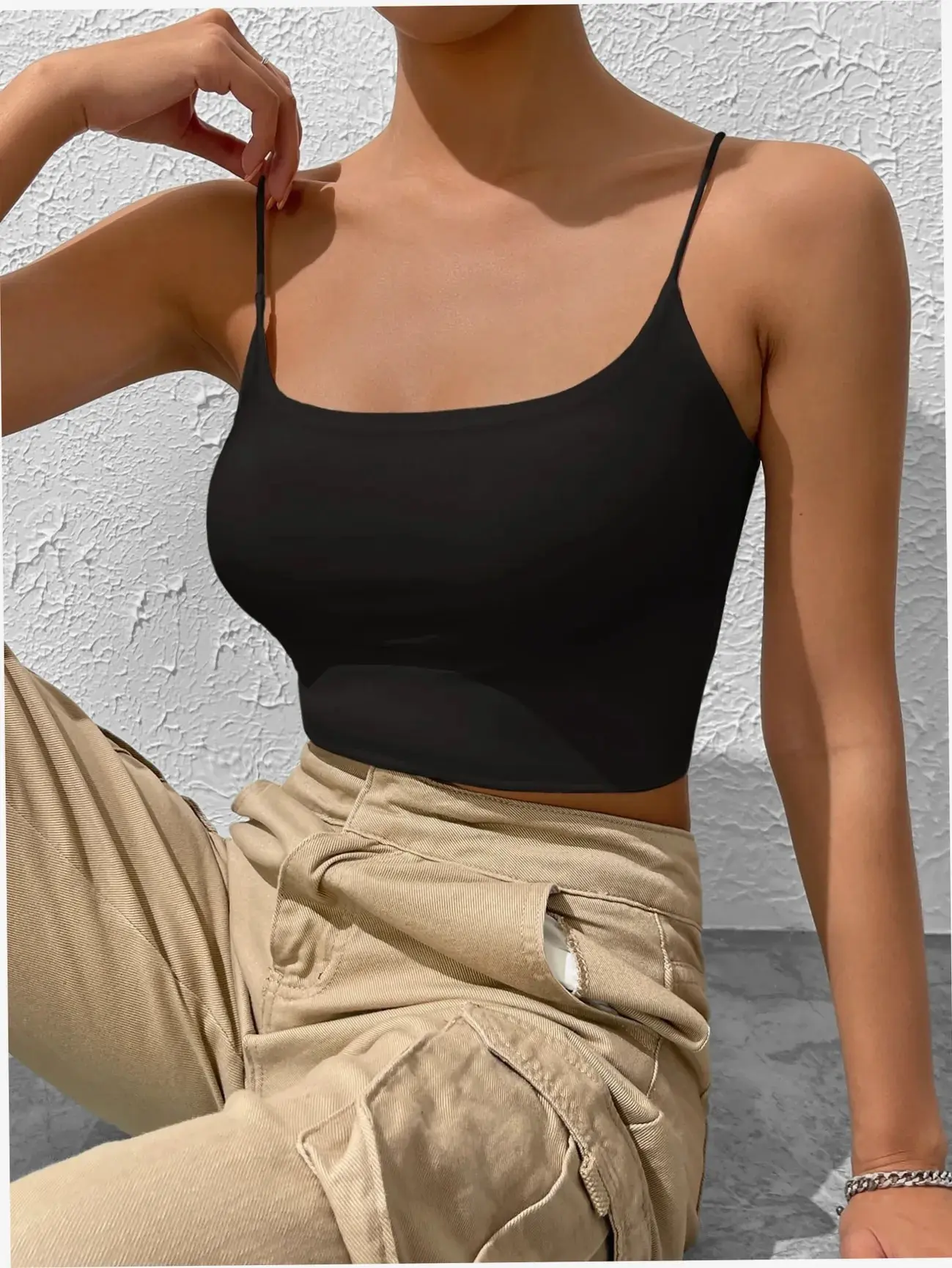 Crop Cami Top Black Basic Sleeveless Summer Outfit Going Out Streetwear