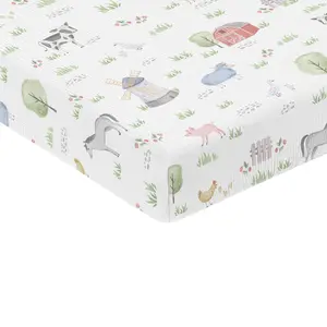 Sweet Jojo Designs Muslin Crib Sheets (Farm Animals) for Baby Girls/Boys, Infant Nursery, Toddler Room - 100% Cotton Fitted Sheet Standard Size (Neutral, Watercolor, Farmhouse Barn, Horse, Cow, Sheep)