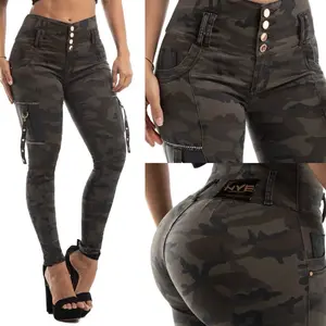 W64-652  Buttlifting Colombian Jeans Camo Stretch with Cargo Details