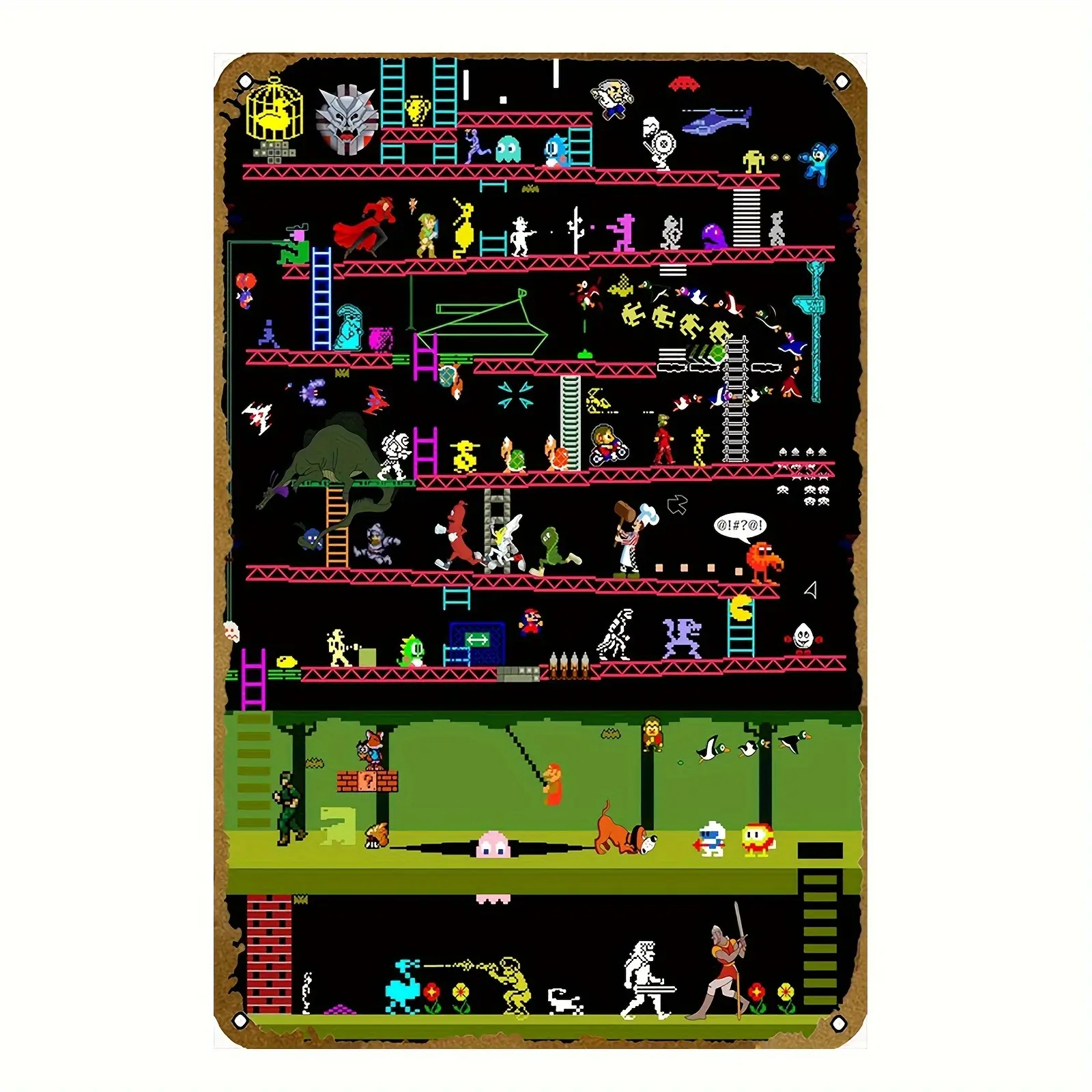 Vintage Arcade Classics Metal Sign - 12x8 in Iconic Designs Artwork, Gaming Video Games Themed Home Decor, Office Decor Wall Plaque Poster