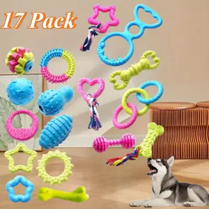 17 pack Small Dogs Puppy Chew Toys Cute Variety Shape Multi Colors Designs to Bite Anytime Enjoy Teething Toys Training Supplies