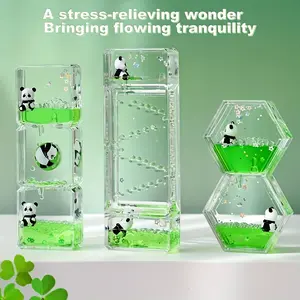 Cute Panda Sand Timer Decoration, Transparent Acrylic Countdown Timer with 2-3 3D Pandas, Perfect Gift for Halloween Birthday Christmas