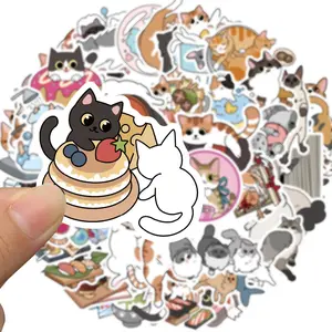 Cute Cat Pattern Sticker, 50pcs/set Waterproof Self Adhesive Decor Paper, Decor Sticker for Gift Greeting Card Water Bottle Laptop Phone, Cases