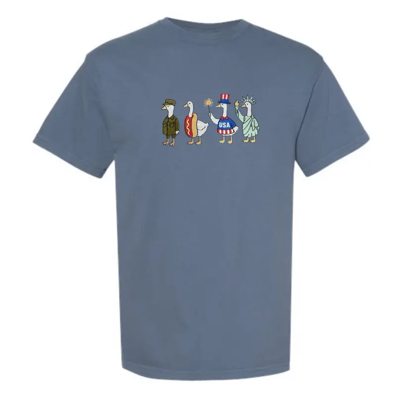 Patriotic goose USA 4th of July embroidered comfort colors Tshirt / Fourth of July Tshirt/ summer shirt