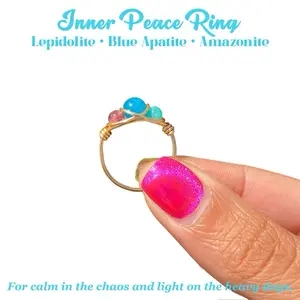 Inner Peace Crystal Ring with Lepidolite, Blue Apatite & Amazonite - Calming Crystals for Mental Balance and Peace Anxiety Depression