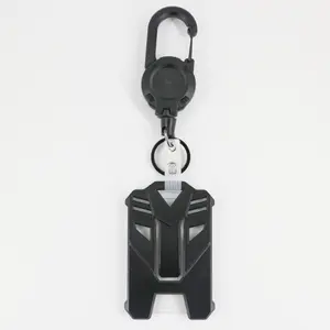 Creative Edc Outdoor Hiking Pull Tab Steel Wire Rope Clip Badge Holder Belt Back Clip Automatic Retractable Keychain