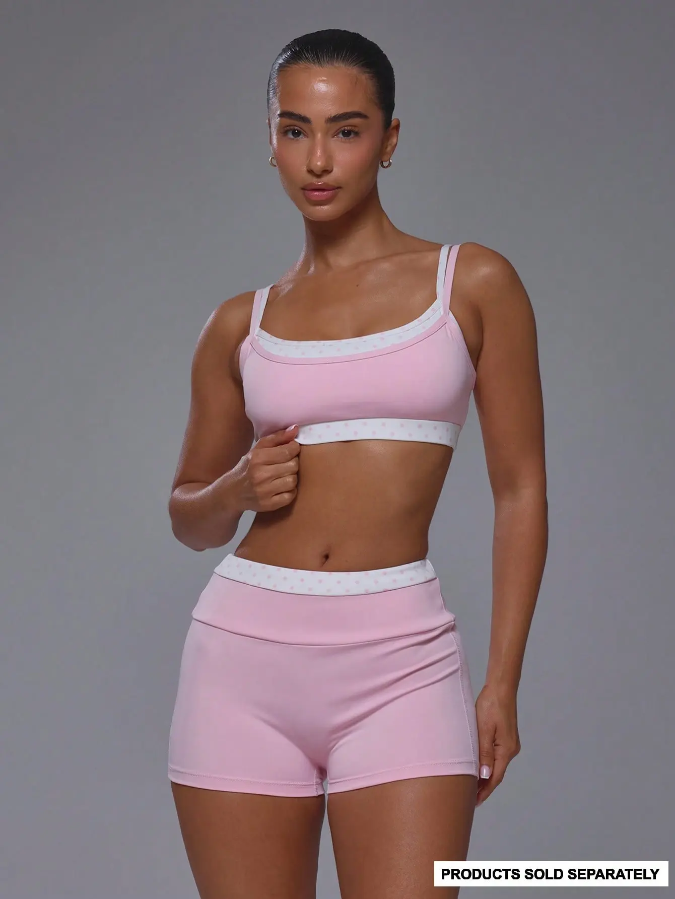 VYNCE Crop Top Bra Double Layered Adjustable Scoop Neck Strappy Blue Polka Dot Contrast Color Y2K Fashion Trendy Athleisure Loungewear Summer