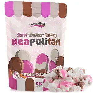 Snackathon Salt Water Taffy Neapolitan Flavor 15 oz Single Flavor Classic Taste Perfect for Parties and Gatherings