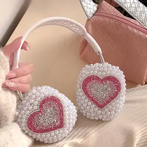 Faux Pearl & Rhinestone Decor Earphone Ear Cups, 1 Set Cute Heart Design Earphone Ear Cups, Earphone Accessories for AirPods Max, Headset