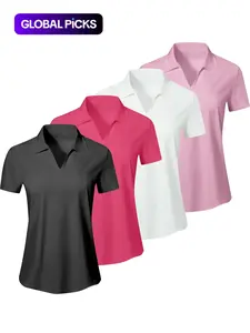 Women's Solid Color Sports Polo Shirt, Breathable Comfortable Short Sleeve Collared Top for Golf Baseball Tennis, Ladies Sportswear for All Seasons