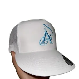 ALL WHITE CAROLINA BLUE A Authentic Snapback Hat - White Mesh Cap with blue Logo Design