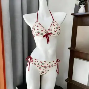 Solid Color Korean Bikini Set Women Halter Slim Fit Two Piece Swimwear Summer Simple Style Beach Bathing Suit New