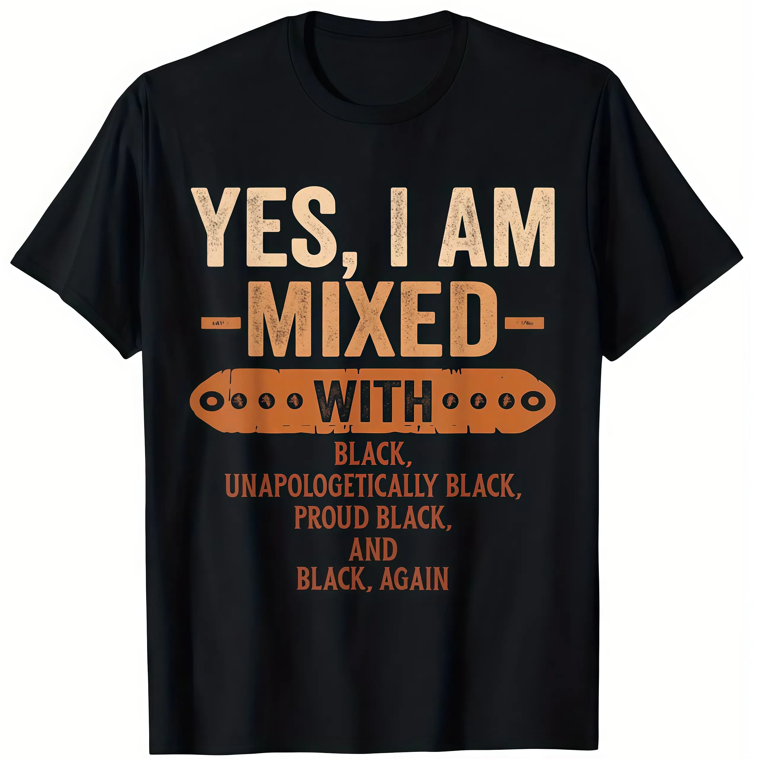 Yes I Am Mixed with Black History Month Cool BLM Melanin T-Shirt, Unisex Loose Fit Short Sleeve,  S-3XL, Geometric Print, Machine