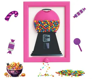 Candy dispenser wall-mounted candy display box, frame-style candy machine with balloon candies, convenient and quick candy distribution, nuts, dog and cat snacks, suitable as birthday and festival gifts (pink) handmade tools