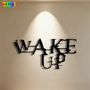 1pc "WAKE UP" Metal Wall Art, Bold Typography Statue Mural, Ideal Gift for Halloween, New Year, Typography Decor Enthusiasts,  Perfect for Bedroom Wall & Garden Fence, Unique Statement Decor for Bold Home Styling Enthusiasts