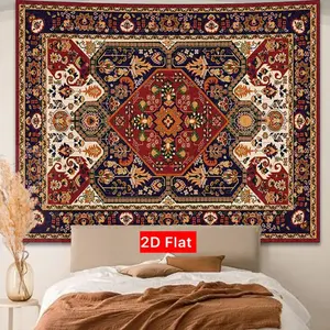 2D Flat Banner 1pc, Boho Hippie Wall Art for Bedroom, Mandala Indian Bohemian Decor, Vintage Floral Vertical Hang for Living Room