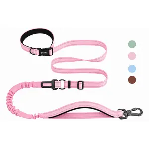 Hands Free Dog Leash Reflective Bungee Waist Leash with Car Seat Belt Clip for Small Medium Large Dogs Walking Running and Training