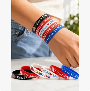 USA 250th Anniversary 1776 2026 Patriotic Silicone Wristbands 24 Pack, America 250 Fourth of July Independence Day Party Favors, Red White Blue Rubber Bracelets for Parade Gifts, Events