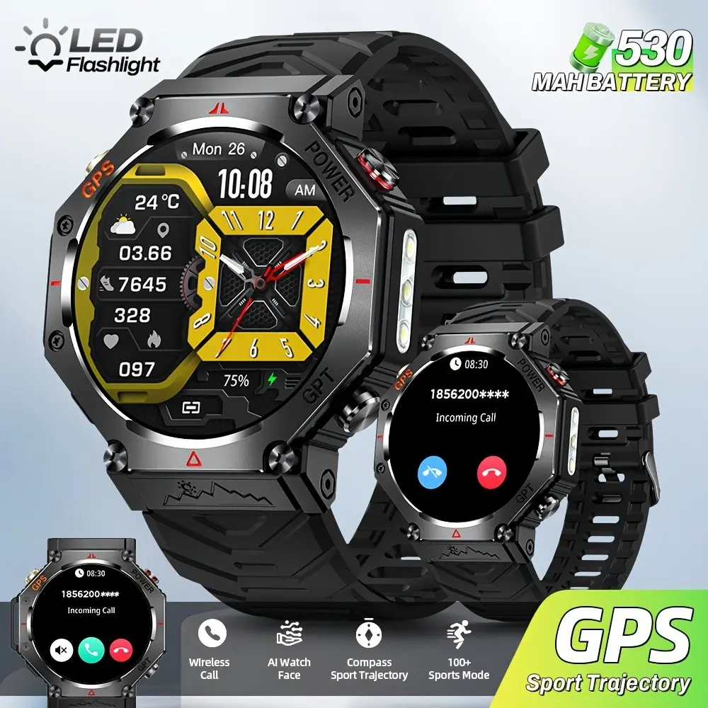 GPS Smartwatch, 1.39-inch Display, Wireless Calls and Message Notifications, Supports Voice Assistant, 100+ Sports Modes, 530mAh Battery/90-Day Standby, Built-in GPS, Compass, Outdoor Sports Smartwatch, Unisex Fitness Companion