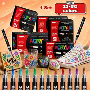 12-60 color straight liquid acrylic marker soft tip acrylic marker set Coloring Markers can be used for art painting and office scenes Brush Markers