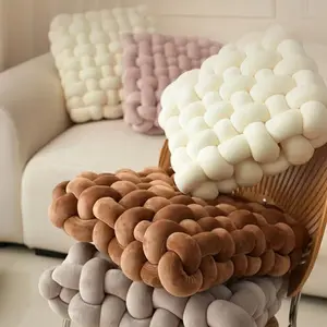 2pcs Pillow, simple solid color, hand woven square sofa cushion, plush cushion, bay window cushion, hair replacement