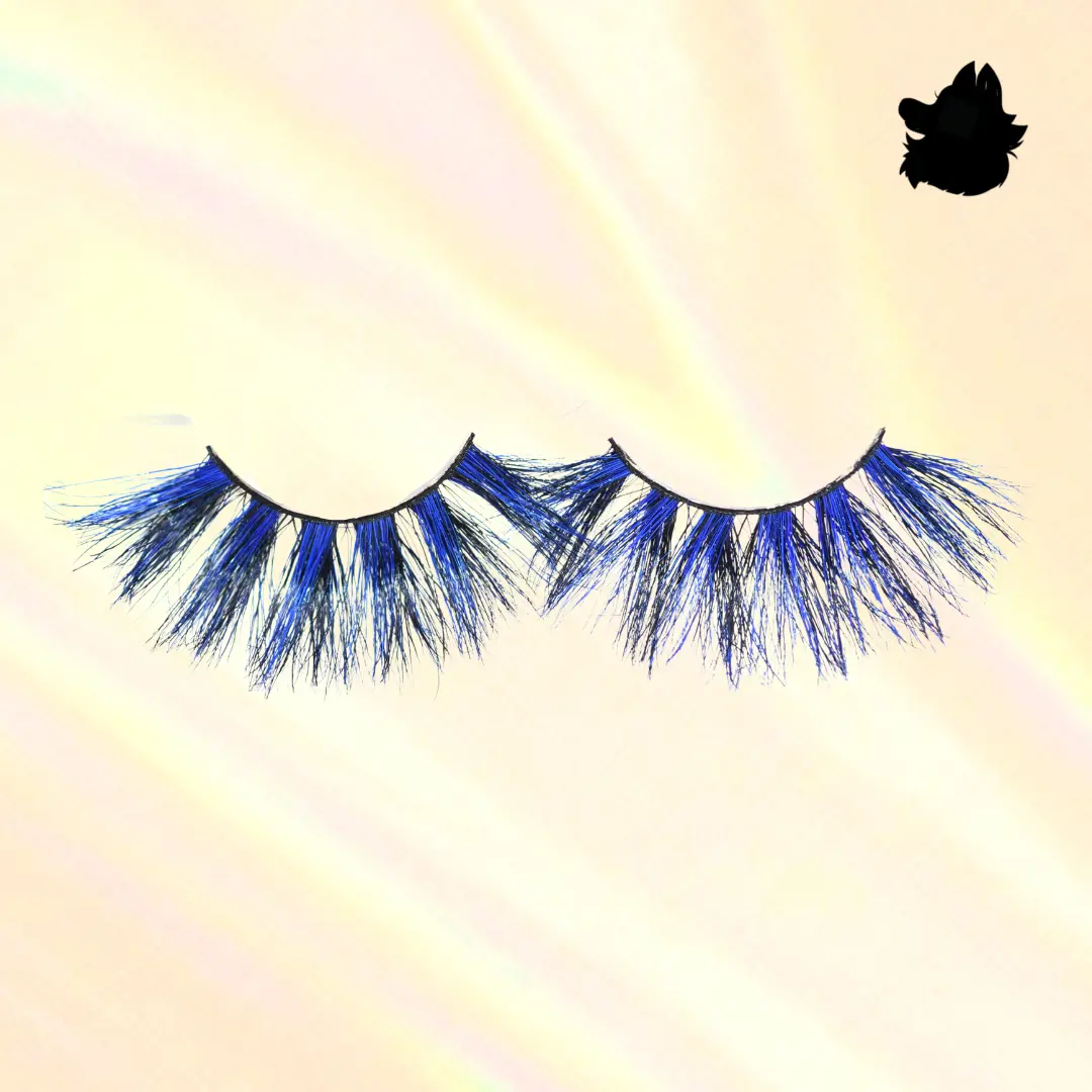 Hussle Colored 25mm Glue-on Lashes - Black & Blue Mink Glue Lashes with 3D Effect for Makeup & Cosmetic Use with Free Spoolie Eyelashes Storage | Perfect Halloween Lashes Colorful