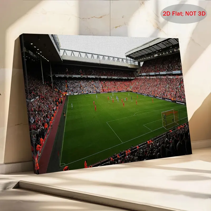 2D Flat Design, 1 Piece Anfield Football Stadium Canvas Wall Art - Home Decoration, Retro Match Day Theme Painting with Wide Frame, Ready-to-Hang Poster or Canvas Print, Suitable for Living Room, Office, Bedroom - Perfect Gift for Football Fans (), 2D Fla