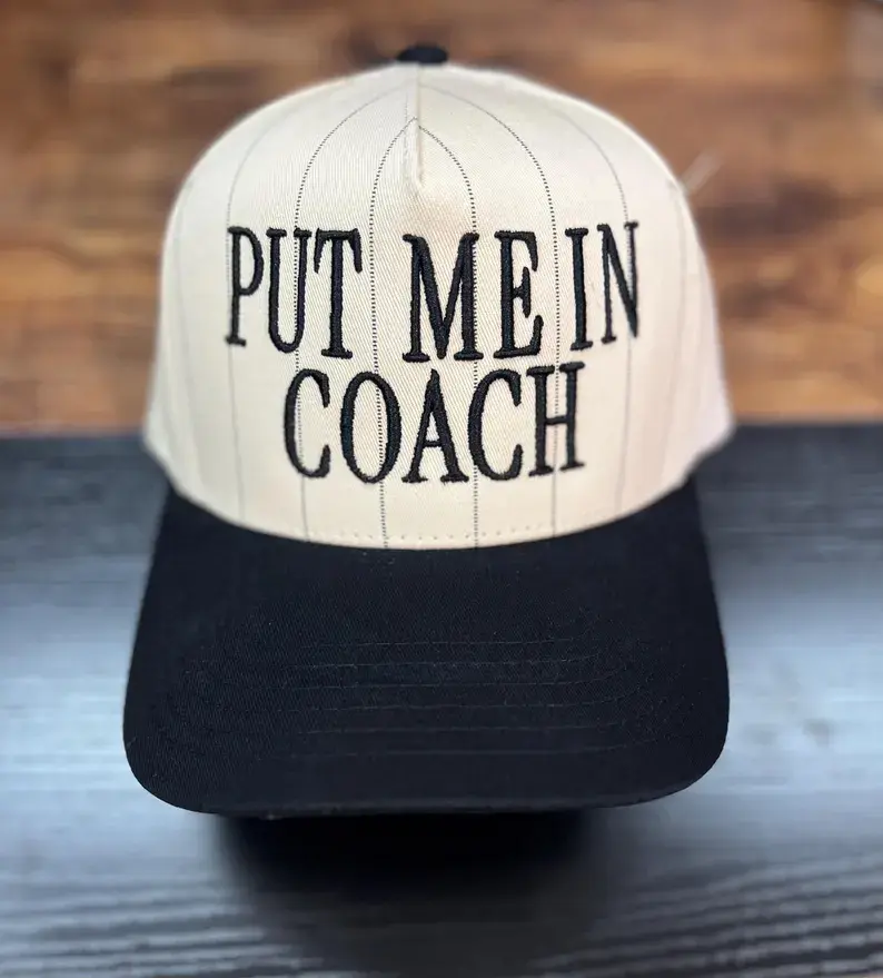 Put Me In Coach Vintage Pinstripe Snapback Baseball Cap, Retro Sports Hat, Youth & Dad Gift, Centerfield Style Fashion Accessory