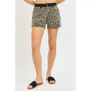 RISEN High Rise Leopard Shorts with Contrast Waistband