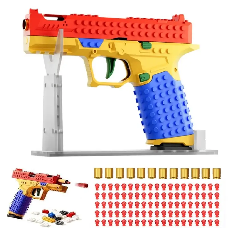 Plastic Tactical DIY Building Block Handle Soft Bullet Blaster - Sports Outdoor Game Toy, Unisex Skill-Development Tool, Enhances Teamwork Skills, 12 Toy Shells, 120 Bullets, Children's Birthday & Festival Gift
