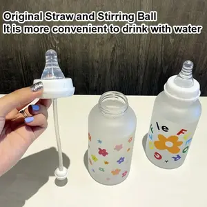 An Cute Cartoon Plastic Water Bottle Pacifier Straw Cup Suitable For Adult Children Milk Drinking Bottle Flower Baby Feeding Bottle