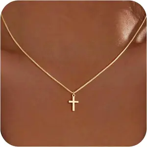 Christian Gifts for Girls Kids Women - Cross Necklace Baptism First Communion Religious Faith Gift Dainty 14K-Gold-Plated Pendant Necklaces Small Cross Necklace for Teenage Girl Women