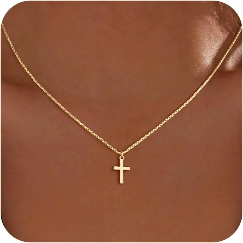 Christian Gifts for Girls Kids Women - Cross Necklace Baptism First Communion Religious Faith Gift Dainty 14K-Gold-Plated Pendant Necklaces Small Cross Necklace for Teenage Girl Women