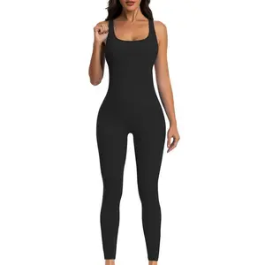 Women Backless/U Back Jumpsuits Sleeveless Scoop Neck Bodycon Romper Workout Bodysuits Yoga Jumpsuits（gift）