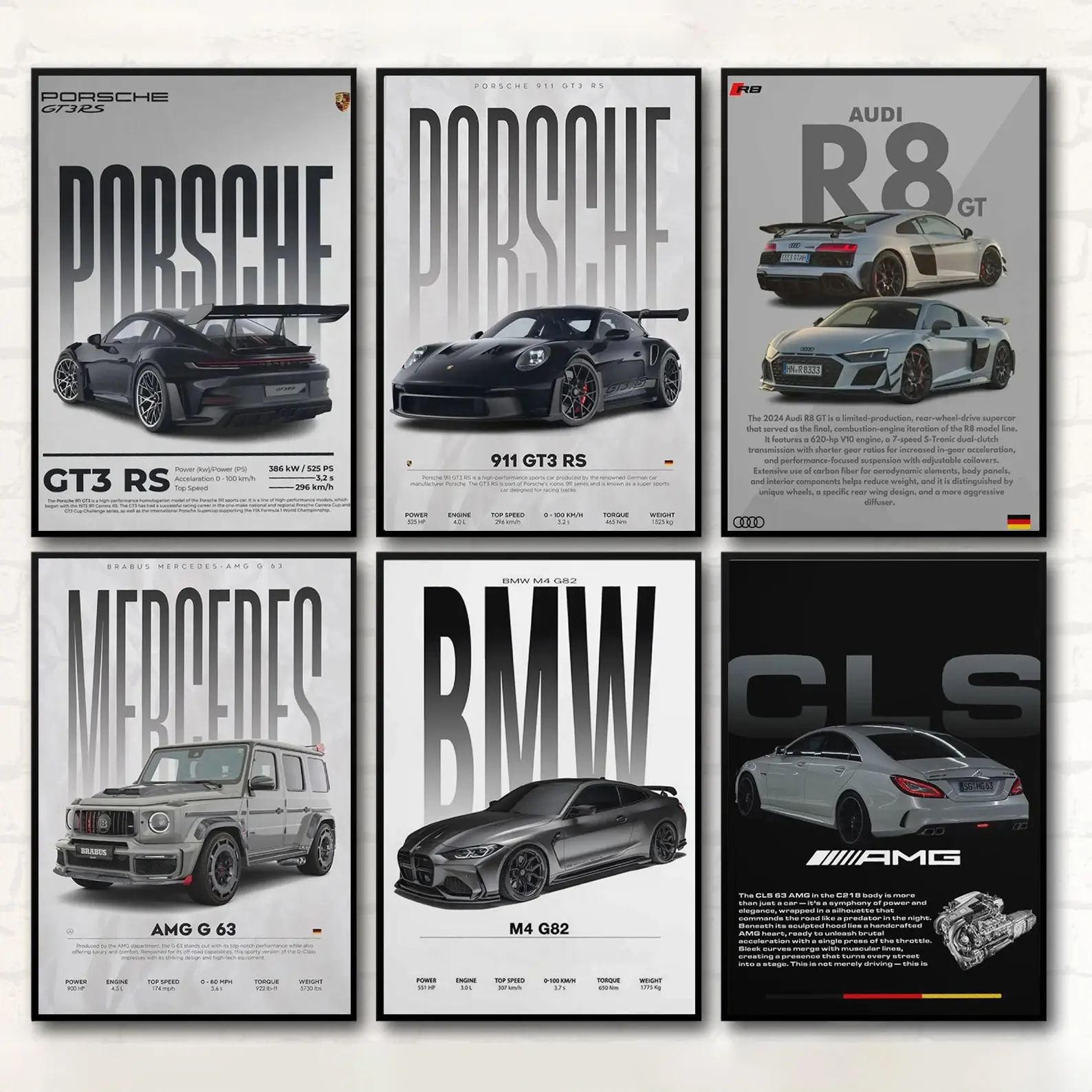 M4 AMG R8 GT3 RS CLS Car Wall Art Poster, Sports Car Poster, Perfect Gift for Car Lover, Home Garage Men Room Bedroom Game Room Decor