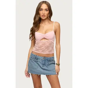 Edikted Women's Damarie Cutout Ruched Sheer Lace Top