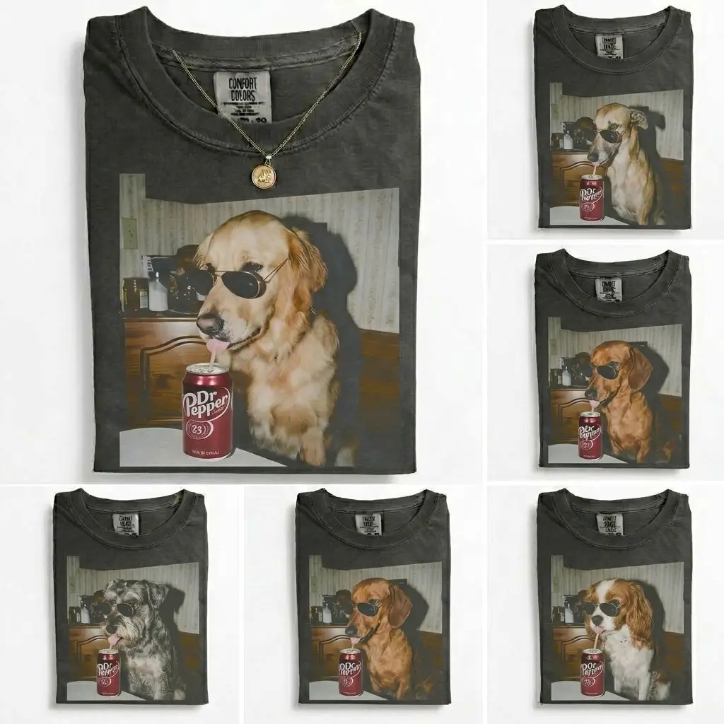 Comfort Colors 50+ Dog Breeds Available Drinking Dr Pepper Shirt, Vintage 90s Funny Edgy Dog Meme Tee, Unisex Fit Design, Casual Streetwear, Gift for Dog Lovers