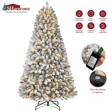 【13 Modes Switching】SHareconn 4/6/7.5 FT Pre-Lit Twinkling Lights No Remote Control Foldable Hinged Branch Christmas Tree, Plug-Powered Floor-Mount Irregular Holiday Decor, PVC Tips