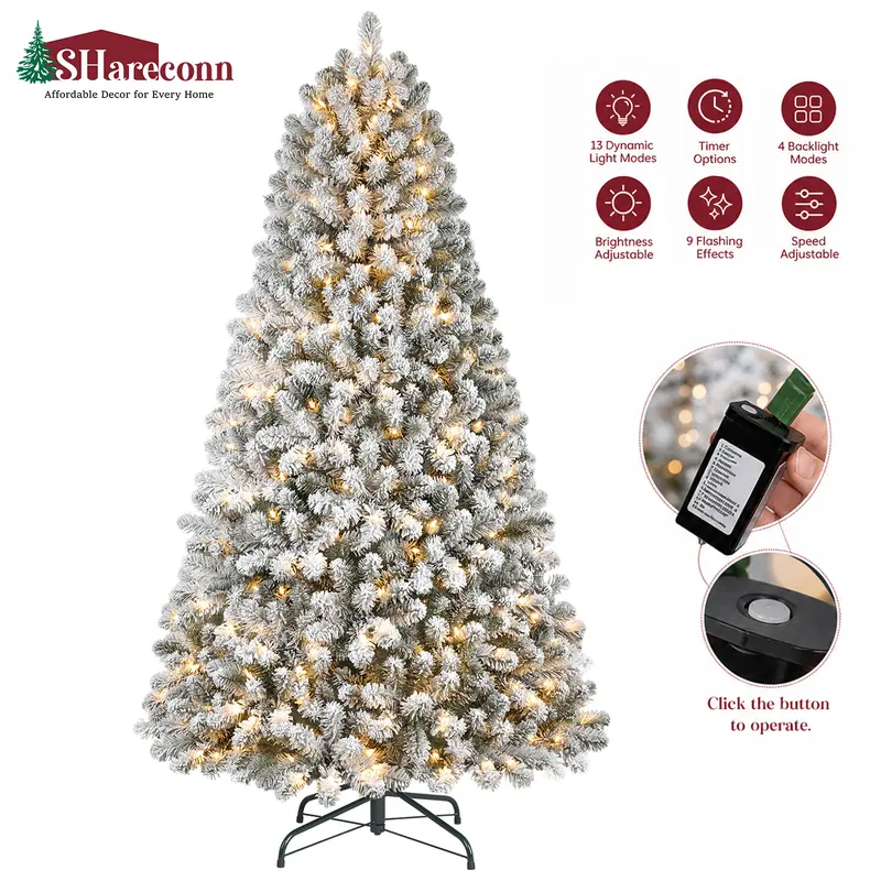【13 Modes Switching】SHareconn 4/6/7.5 FT Pre-Lit Twinkling Lights No Remote Control Foldable Hinged Branch Christmas Tree, Plug-Powered Floor-Mount Irregular Holiday Decor, PVC Tips