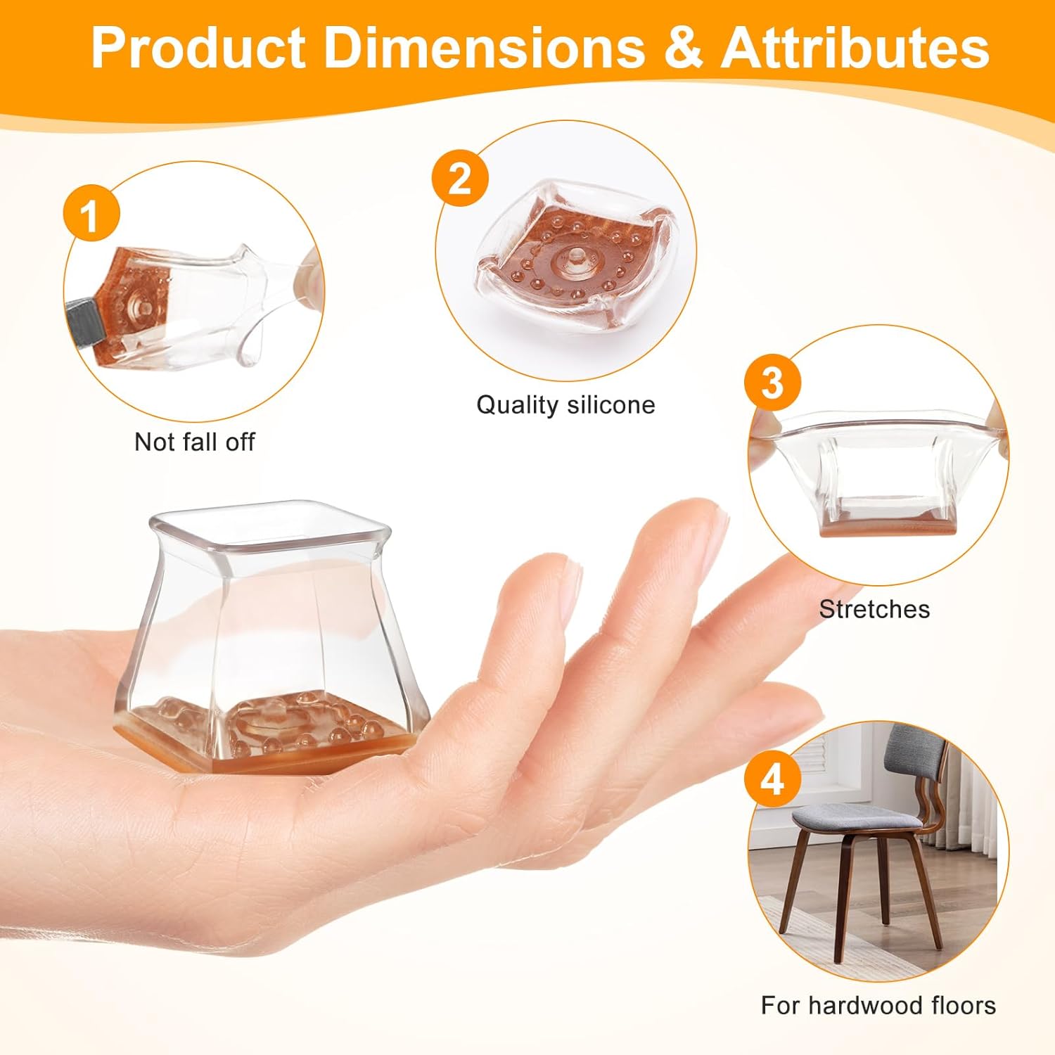 Square chair leg protective pad, made of silicone material, suitable for chair legs on hard floors for protection, also as furniture leg cover or protection cover, can protect the floor from scratches, consisting of 48 pieces.