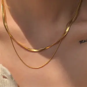 European and American Double-Layer Stacked Snake Bones Chain Necklace Women's Light Luxury High-Grade Personality Hot Girl All-Match Blade Clavicle Chain Choker