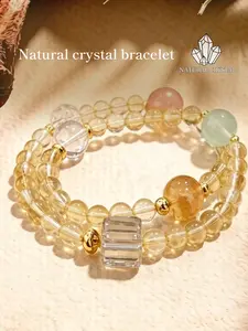 Natural Multicolored Yellow Topaz Crystal Delicate BraceletCareer Benefactor Luck, Protection and Peace, Calming and Stabilizing: Handcrafted Fine String, Personalized Layering / Niche Outfit, Eye-Catching Spiritual Accessory for Daily Outings