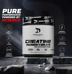 DRAGON PHARMA Creatine Monohydrate, Aid Muscle Recovery, Post-Workout Supplement, Antioxidant Support (60 Servings, Unflavored)