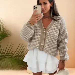 Autumn and winter cardigan sweater jacket women's loose thick wool twist candy color knitted sweater with short style