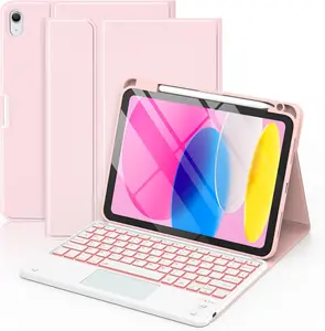 for iPad 11th/10th Generation Case with Keyboard, 7 Colors Backlit  Detachable with Multi-Touch Trackpad & Pencil Holder for iPad 11 inch A16 2025/10th Gen 10.9 Inch 2022Light Pink