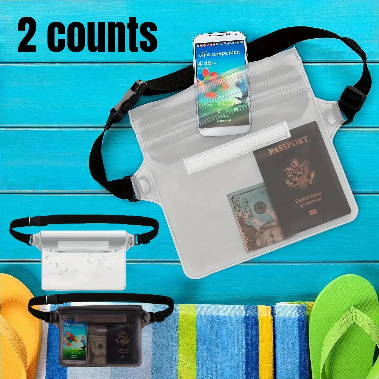 Waterproof Phone Bag with Adjustable Waist Belt, 2 Counts Screen Touch Sensitive Waterproof Dry Bag, Suitable for Swimming, Kayaking, Boating, Fishing, Beach, Diving, Surfing, Swimming Accessories