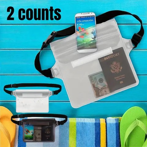 Waterproof Phone Bag with Adjustable Waist Belt, 2 Counts Screen Touch Sensitive Waterproof Dry Bag, Suitable for Swimming, Kayaking, Boating, Fishing, Beach, Diving, Surfing, Diving Gear