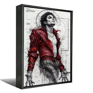 Michael Jackson "Beat It" Red Jacket Sketch Canvas Art Print, Blueprint Style King of Pop Wall Decor, Retro MJ Fan Poster for Living Room Bedroom