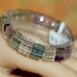 【Candy fluorite bangle】（Random delivery）Candy fluorite bangle Square Grain Faceted Beaded Stretch Bangle Unisex